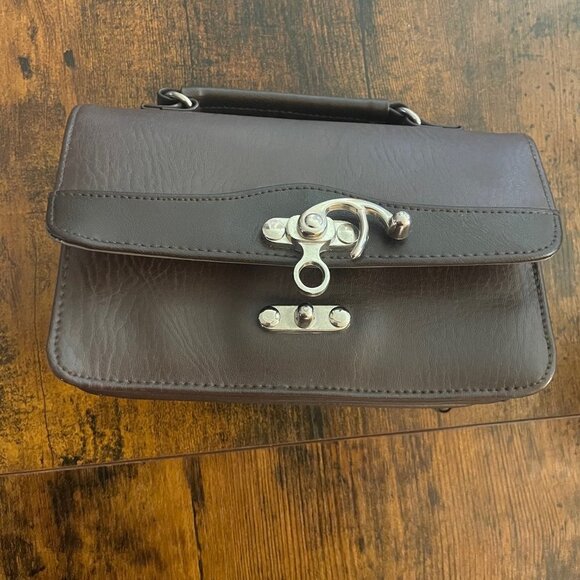 Hook Clasp Brown Faux Leather Multi Compartment Small Bag - Picture 5 of 5